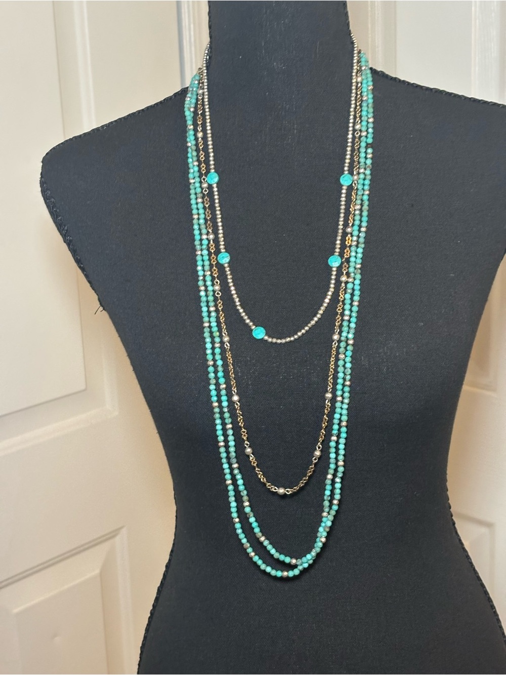 Lucky Brand Turquoise Bead Layered Necklace with Gold/Silver Chains